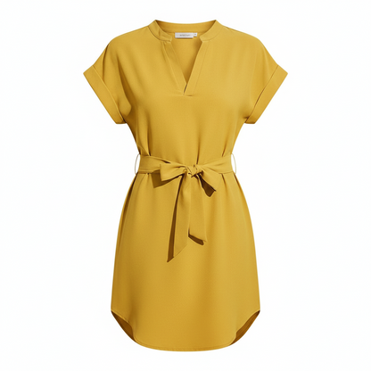 V-neck Short Sleeve Dress With Belt Summer