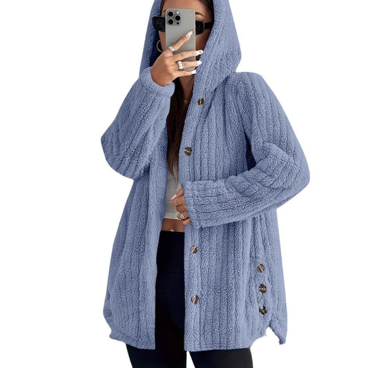 Women's Regular Sleeve Hooded Loose Plush Coat