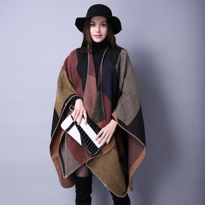 Plaid Scarf Shawl for Women - Thick Ethnic Cape