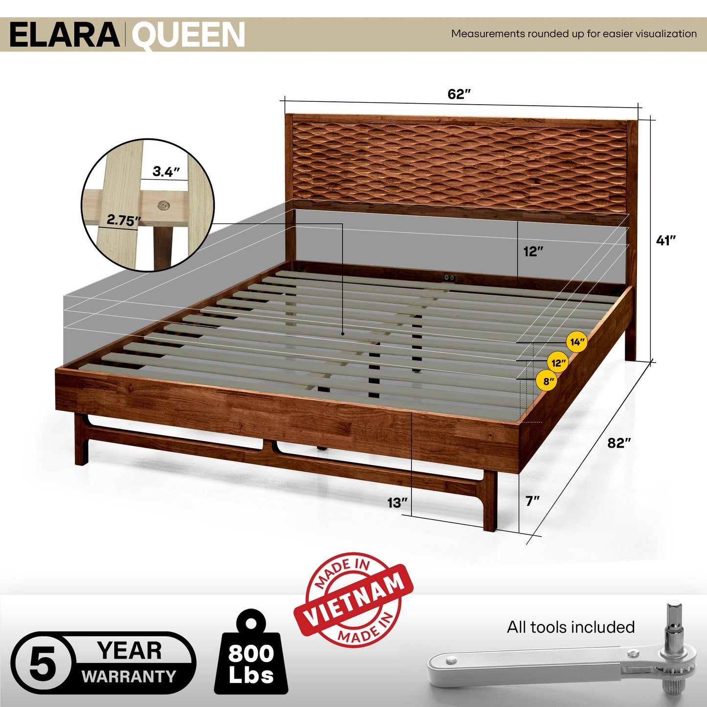Acacia Elara Platform Bed Frame with Headboard - Stylish and Durable Design