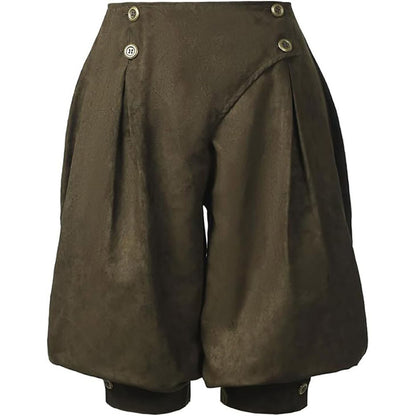 Retro Medieval Renaissance Suede High Waist Double Breasted Harem Pants