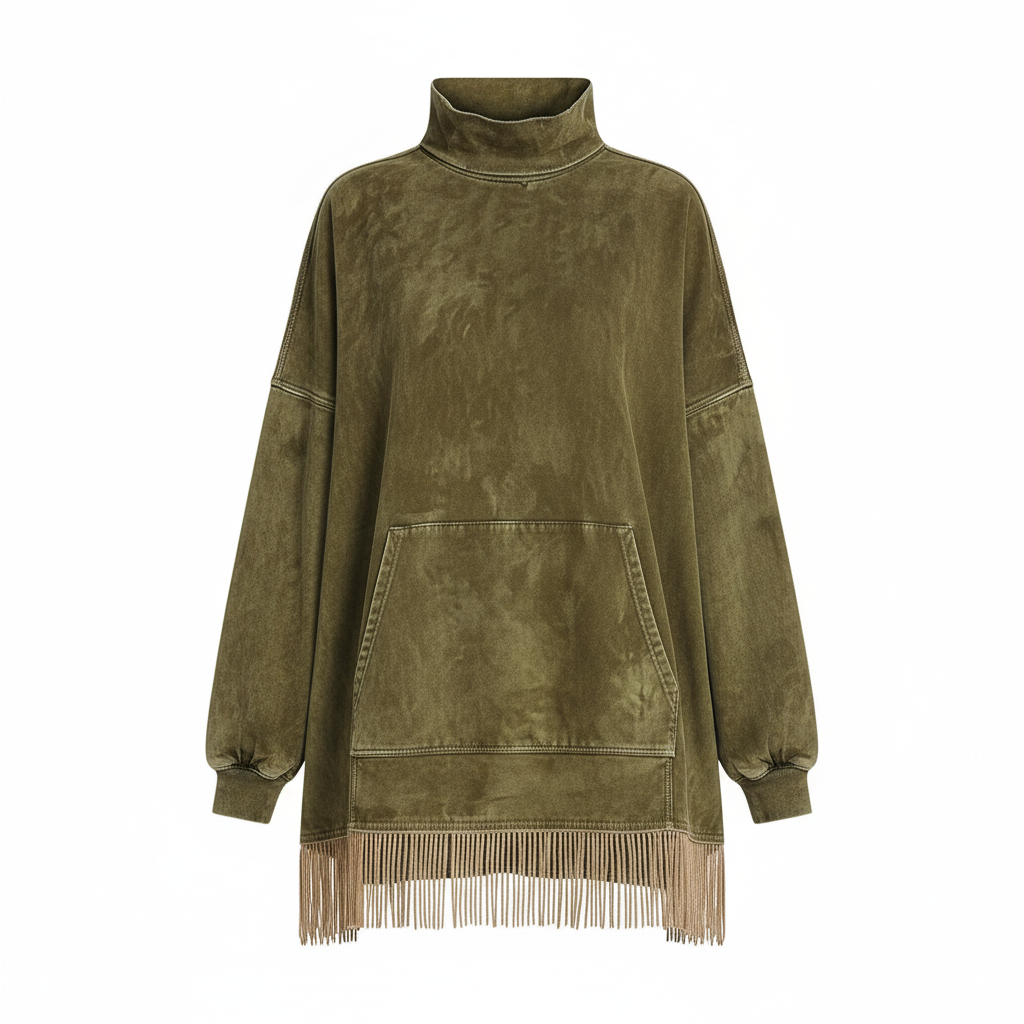 Loose Pockets Tassel Long Sleeve Suede Dress