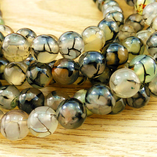 Black Dragon Pattern Agate Round Beads for DIY Jewelry