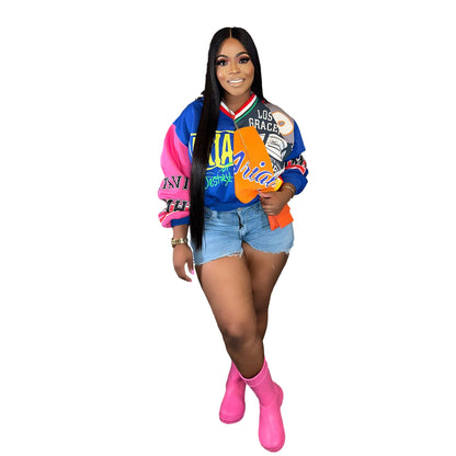 Women's Casual Contrast Color Loose V-neck Sweatshirt