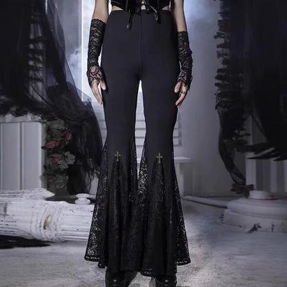 Laced Stitching Dark Style Cross Bell-bottom Pants