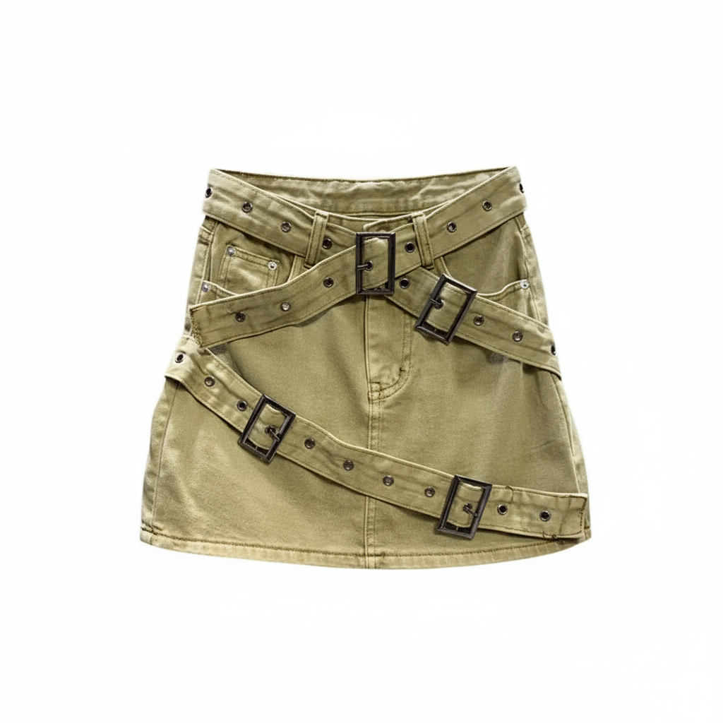 Design Denim Skirt with Straps