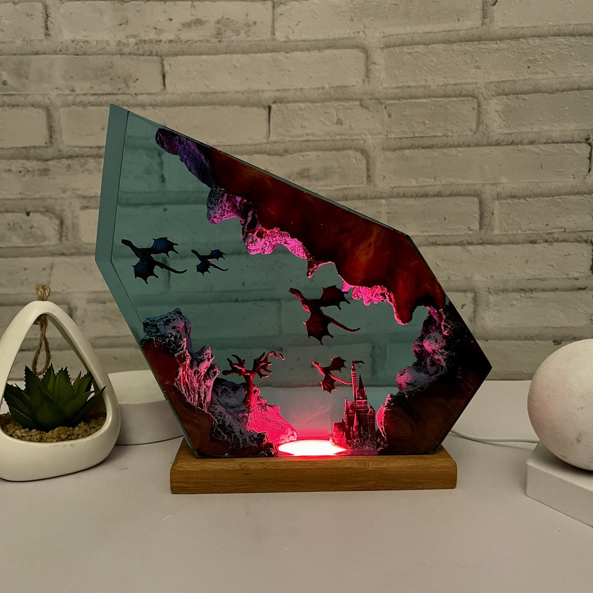 Fire Dragon and Ice Dragon Resin Lamp 3D Dragon Desk Lamp