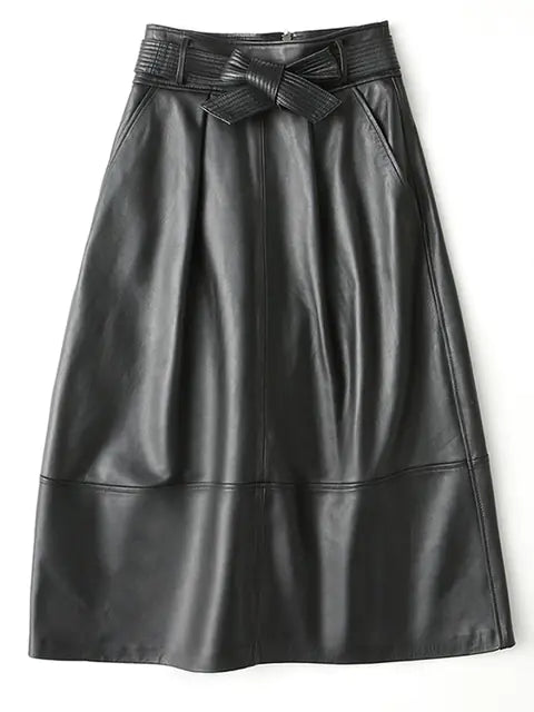Genuine Leather A-Line Midi Skirt