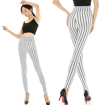 Black and White Striped High Waist Cropped Trousers