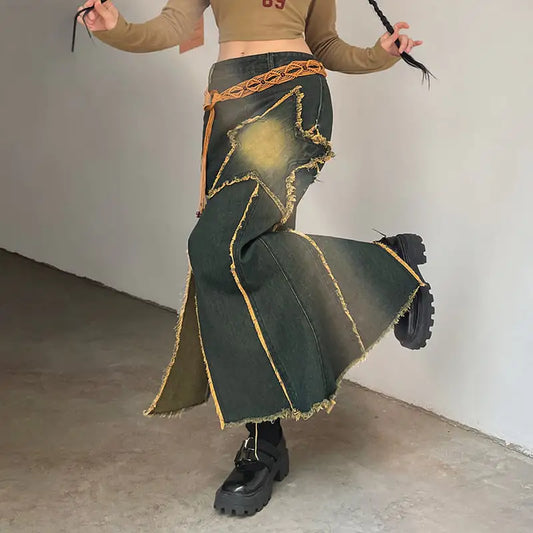 Women's Starry Denim Mermaid Skirt