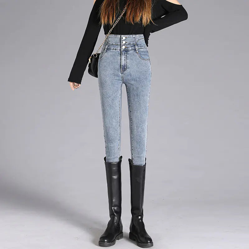 High-Waisted Skinny Black Pencil Jeans