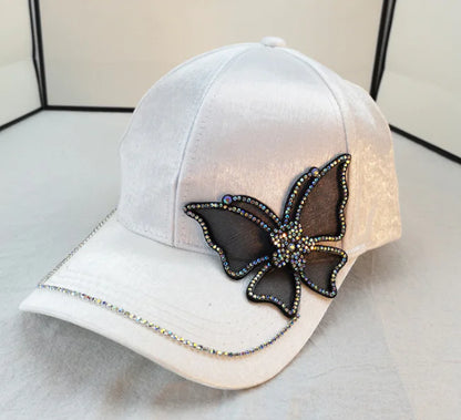 Women's Baseball Cap with Rhinestone Butterfly Embroidery
