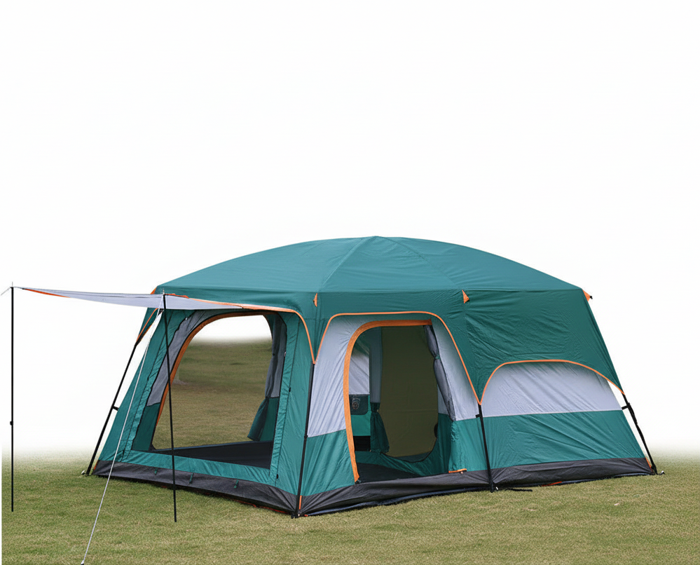 Double-Layer Waterproof Camping Tent with Two Bedrooms