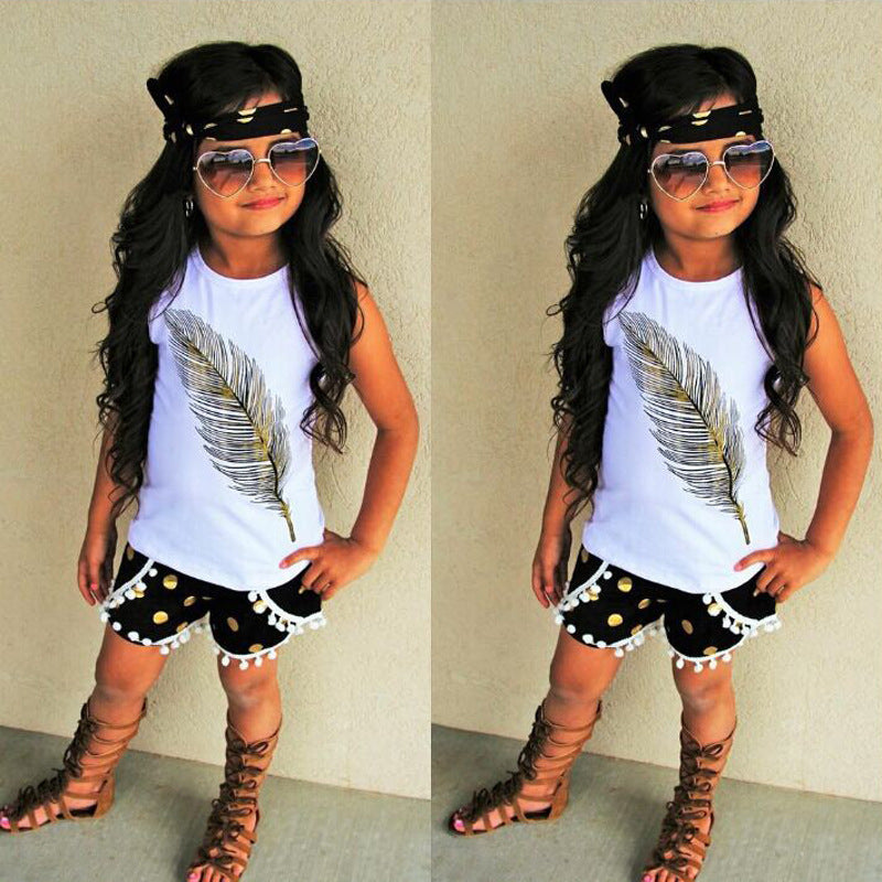 Feather Set, Two-Piece Kids' Sleeveless Outfit