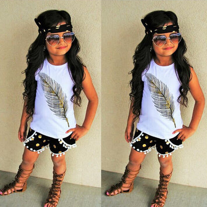 Feather Set, Two-Piece Kids' Sleeveless Outfit