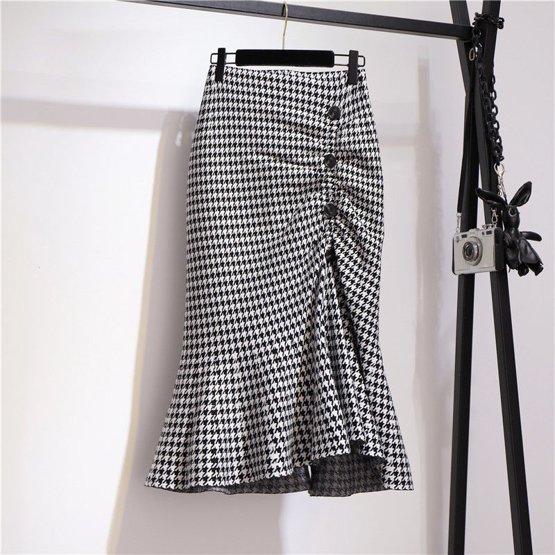 Women's Mid-length Western Style Slimming Split  Tartan Skirt