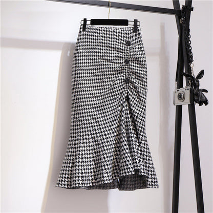 Women's Mid-length Western Style Slimming Split  Tartan Skirt