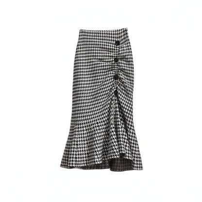 Women's Mid-length Western Style Slimming Split  Tartan Skirt