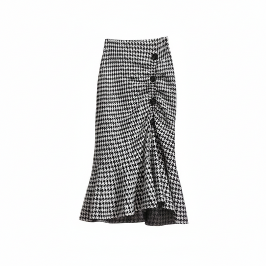 Women's Mid-length Western Style Slimming Split  Tartan Skirt