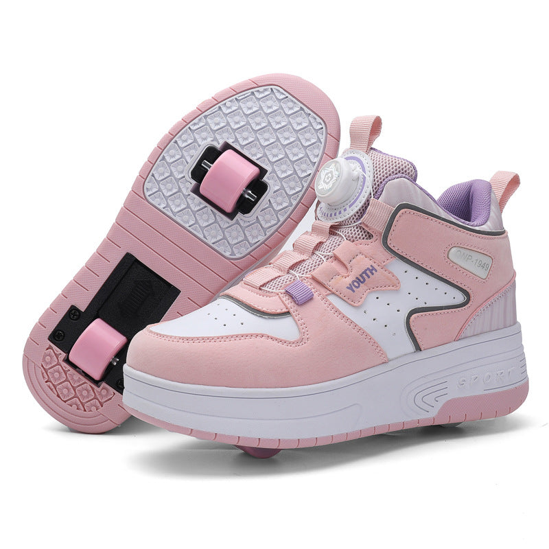 Mesh-Panel Dual-wheel Walking Shoes For Kids