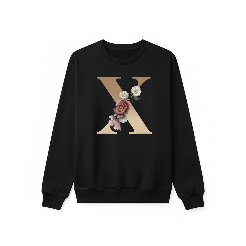 Printed Name Initial Series Black Pullover