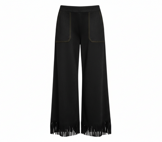Umgee Full Size Suede Fringe Hem Wide Leg Pants Plus Size