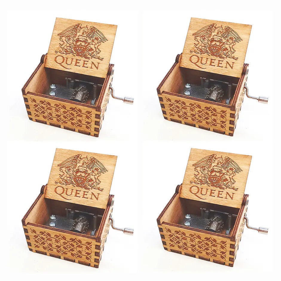 Queen Carved Music Box - Classic Hand-Crank Wooden Box