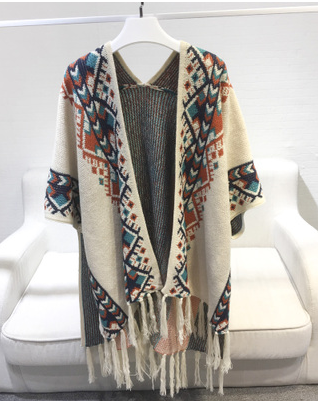 Mid-Length Shawl with Fringe Cape Coat