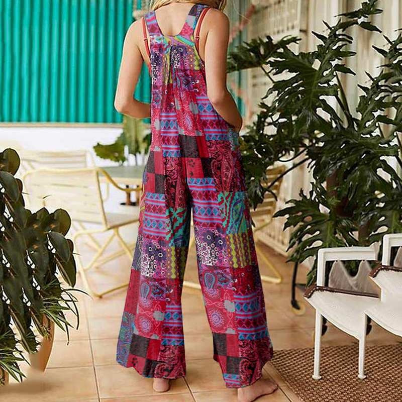 Women's Bohemian Style Suspender Button Jumpsuit
