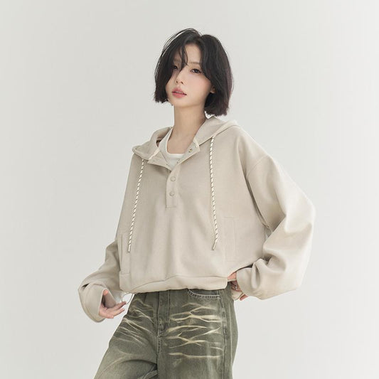 Women's Loose  Drawstring Cropped Hoodie