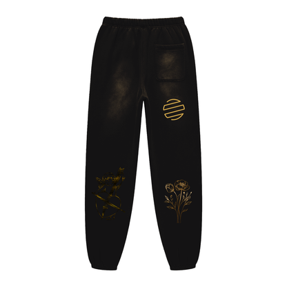 Gold Floral Sunfade Fleeced Sweatpants
