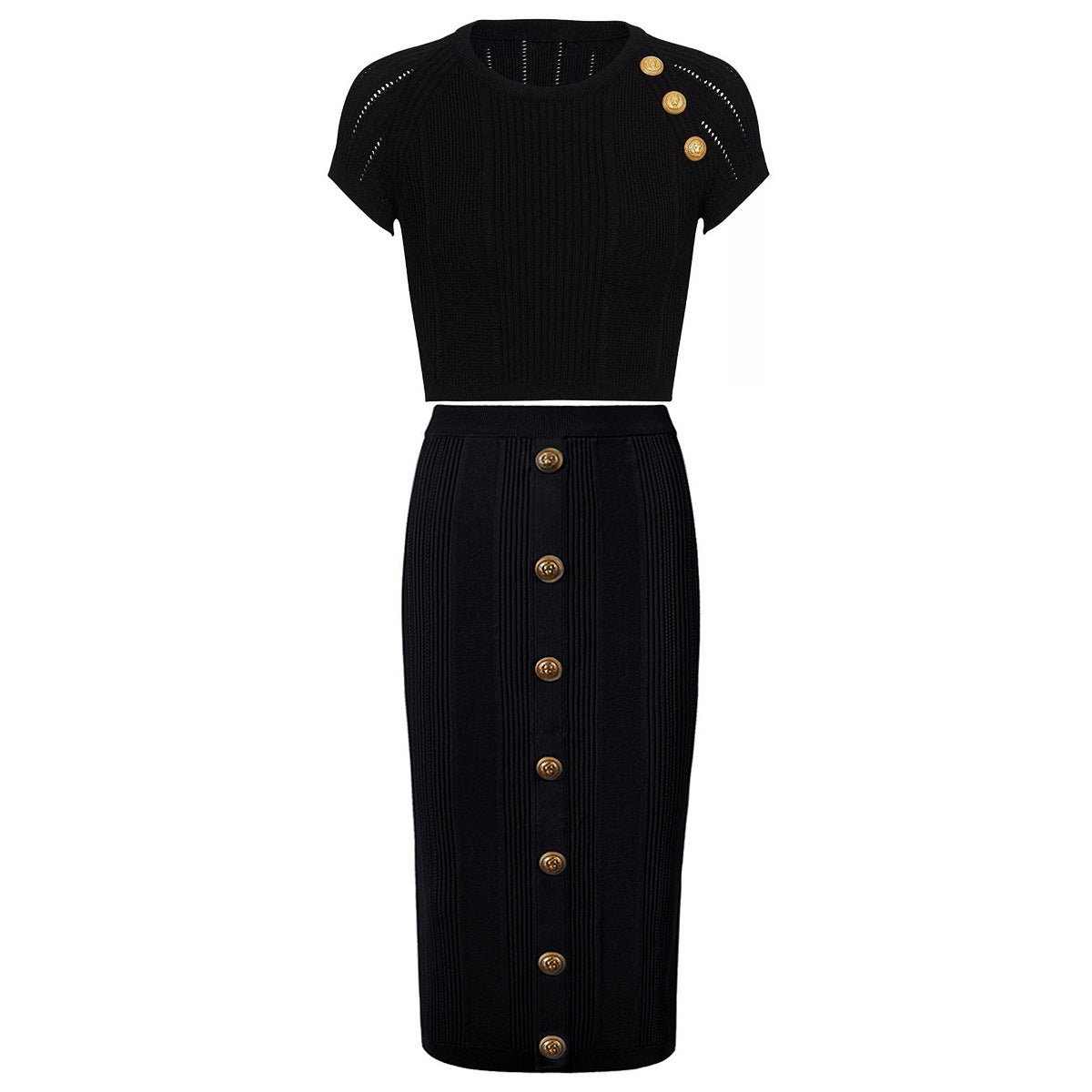 Knitted T-shirt Top Half-length Midi Skirt Suit