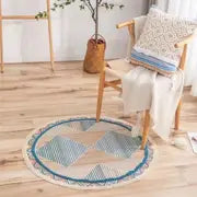 Tassel Round Rug in Cotton, Retro Ethnic Design (31.5in)