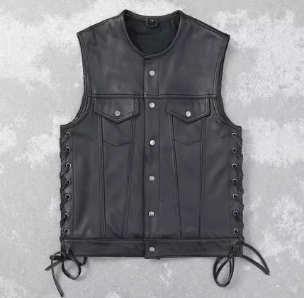 Men's Sleeveless Leather Biker Vest (One Piece)