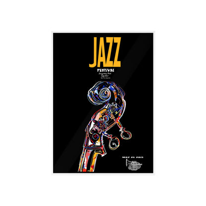 Jazz Festival Poster with Wooden Frame — Colorful Double Bass Art Print