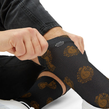 Gold Paisley Pattern Crew Socks
