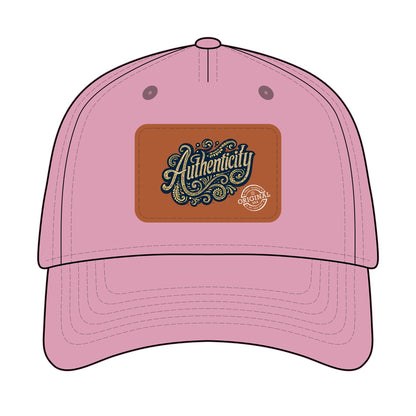 Authenticity Leather Patch Baseball Cap — Vintage Script Mid-Profile Hat