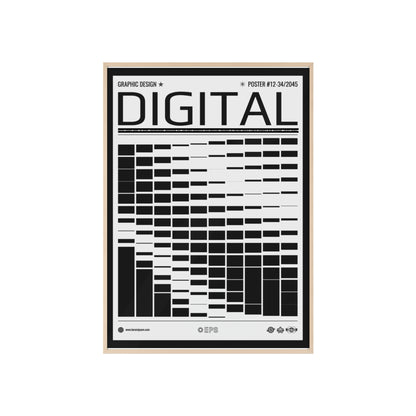 Digital Grid Poster with Wooden Frame — Modern Black & White Wall Art