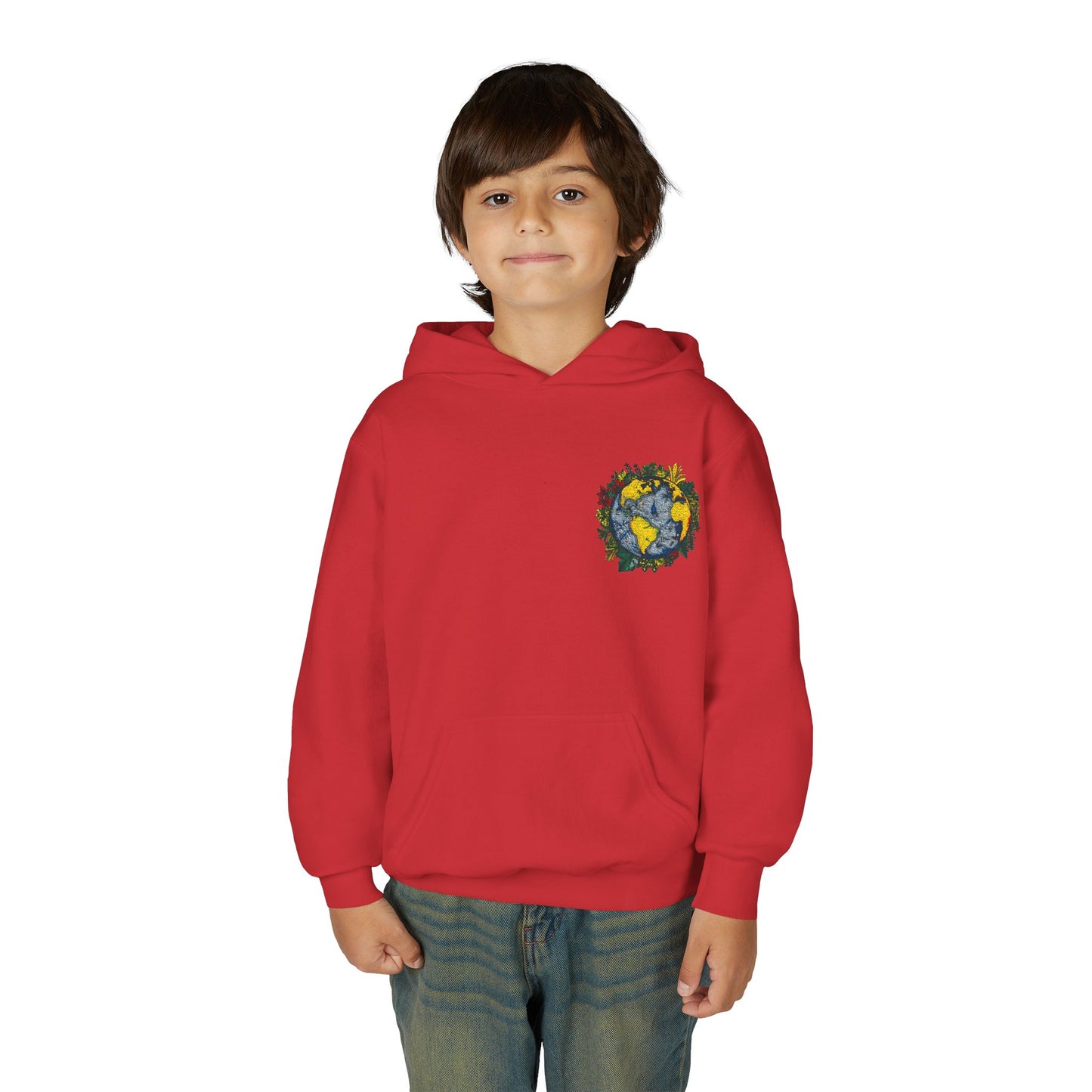 Youth Hoodie — Earth Floral Heart Graphic Kids Sweatshirt