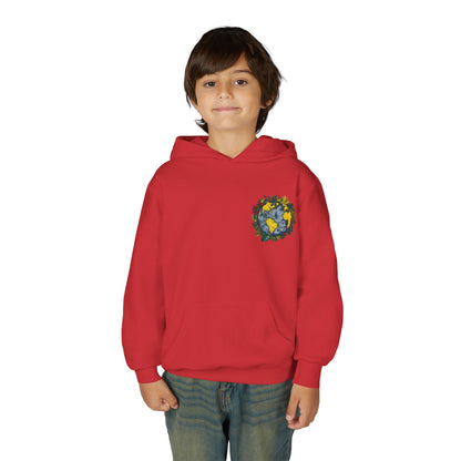 Youth Hoodie — Earth Floral Heart Graphic Kids Sweatshirt