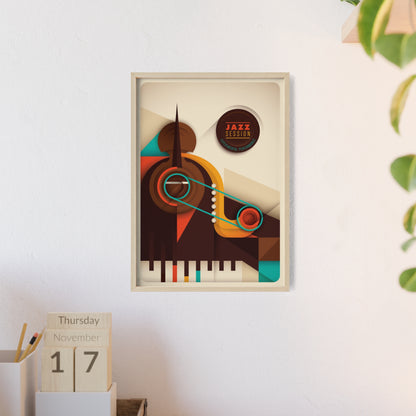 Jazz Session Poster with Wooden Frame – Retro Abstract Music Wall Art