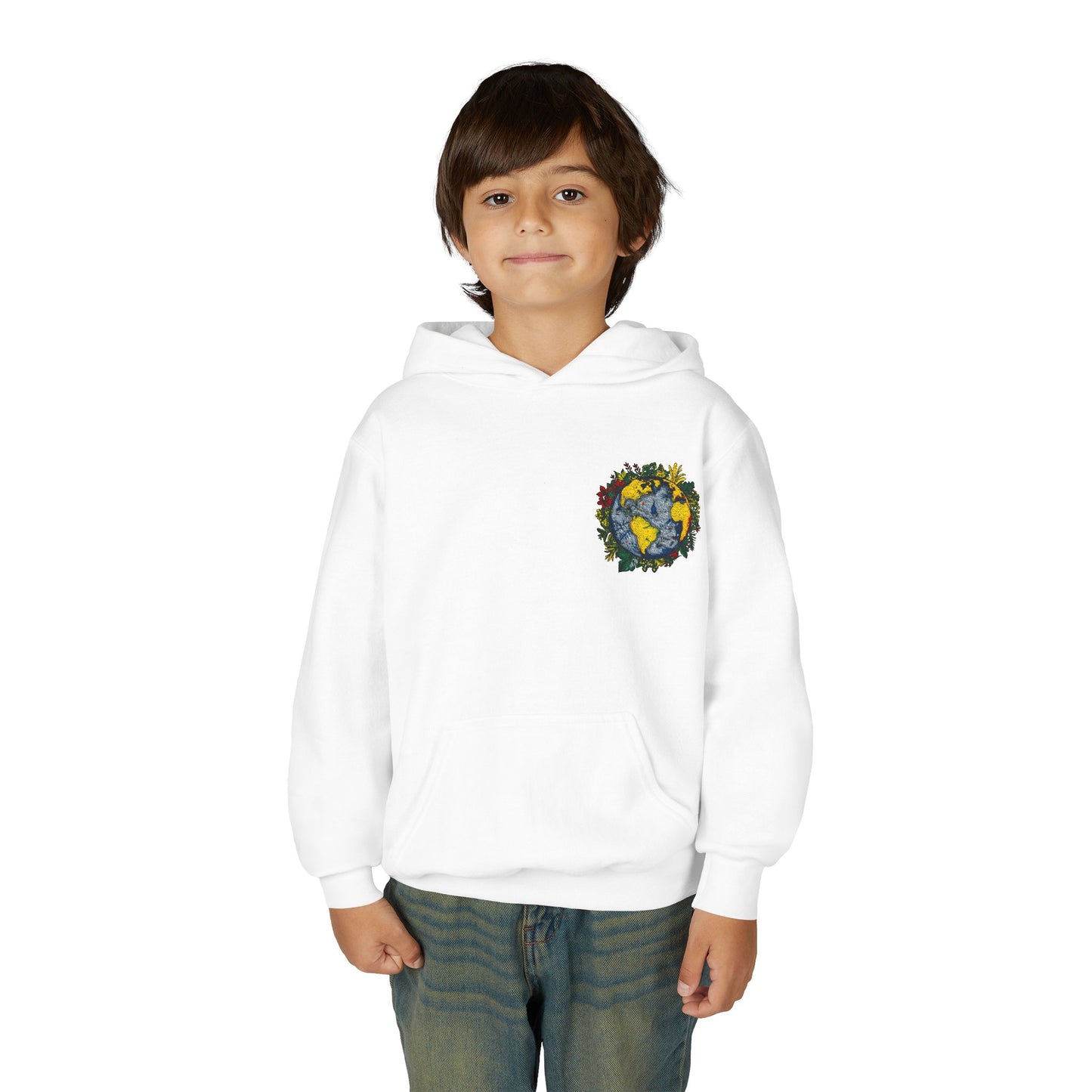 Youth Hoodie — Earth Floral Heart Graphic Kids Sweatshirt