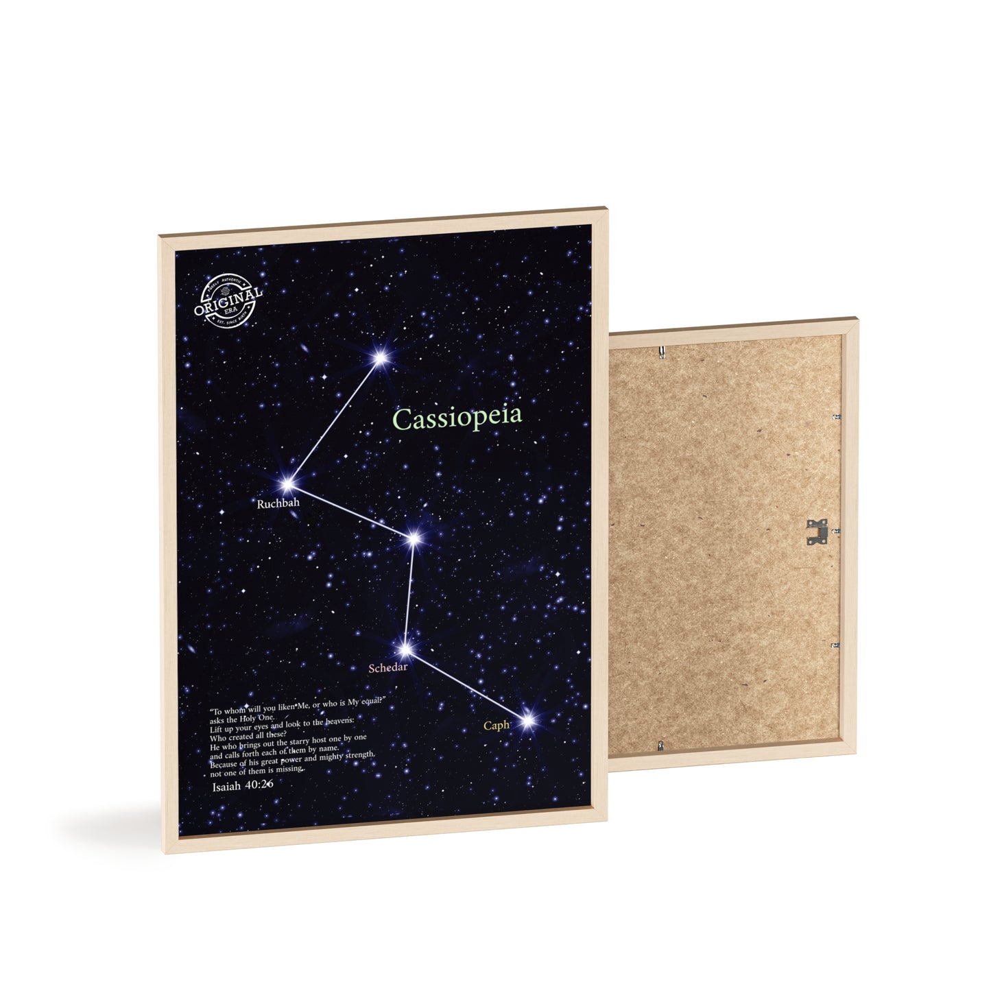 Cassiopeia Constellation Poster with Wooden Frame — Star Map Wall Art