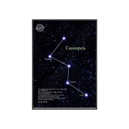Cassiopeia Constellation Poster with Wooden Frame — Star Map Wall Art