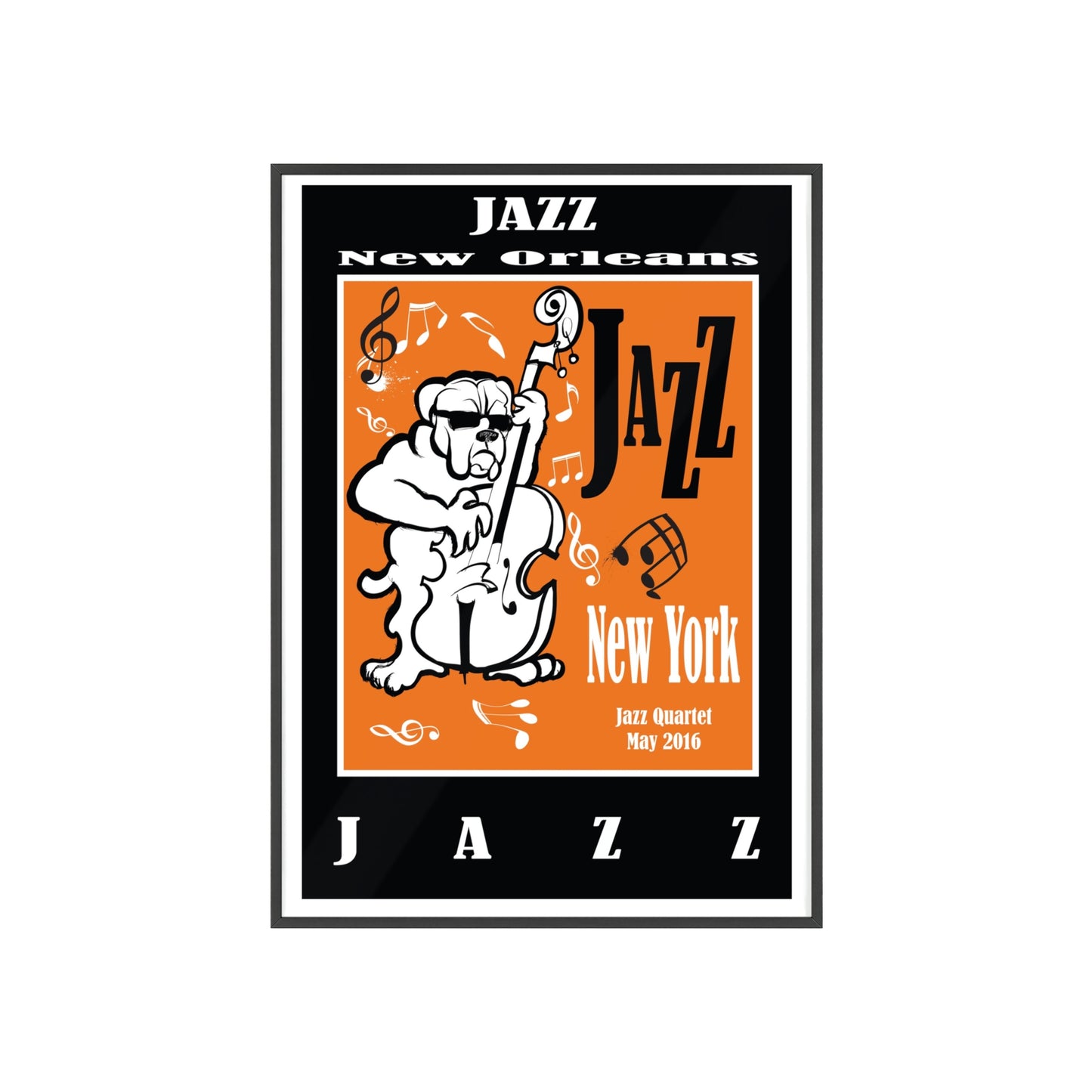 Jazz Poster with Wooden Frame — New Orleans/New York Music Print