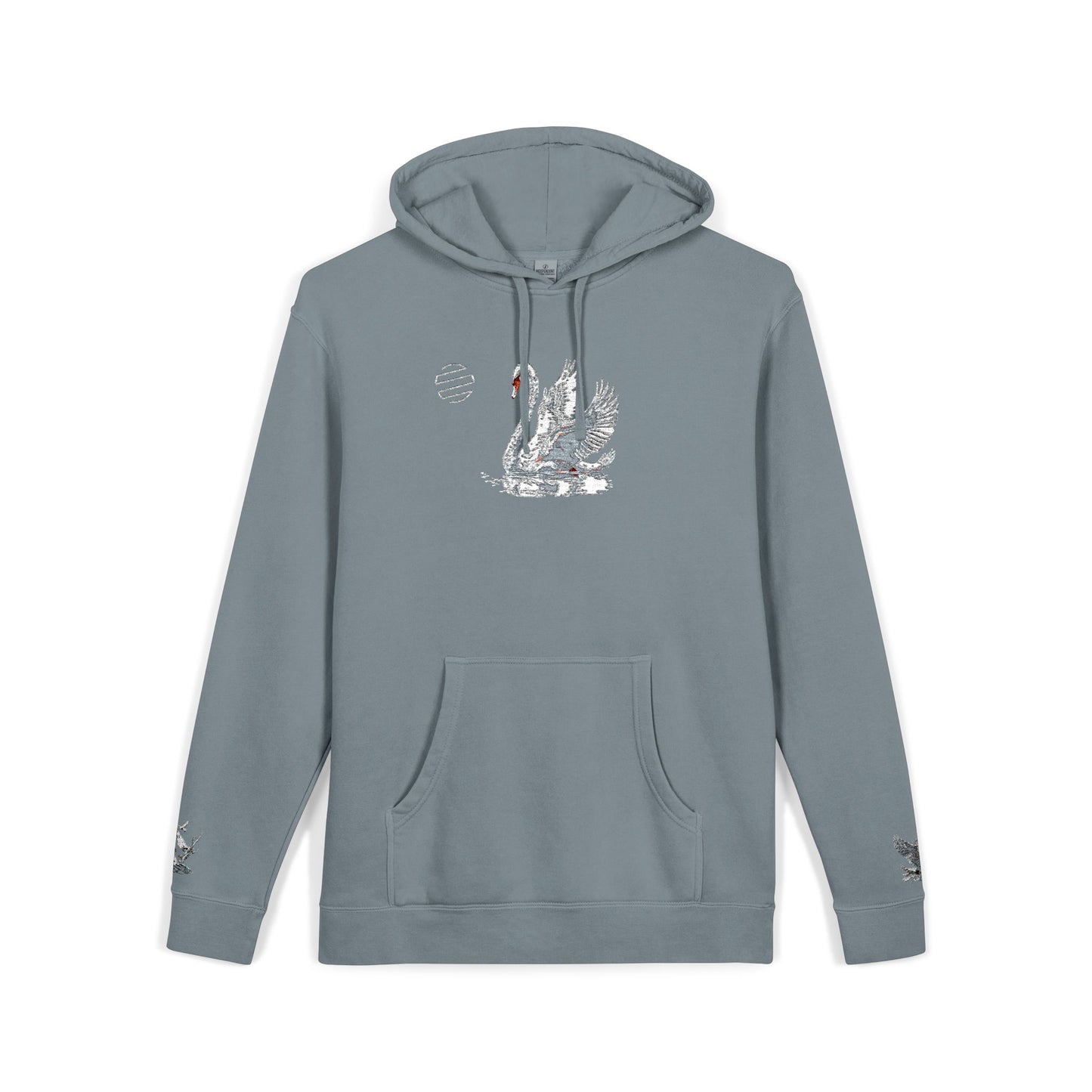 Embroidered Swan Graphic Hoodie — Vintage Pigment-Dyed