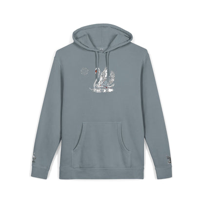 Embroidered Swan Graphic Hoodie — Vintage Pigment-Dyed