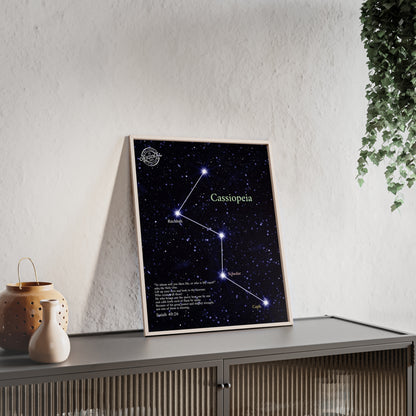 Cassiopeia Constellation Poster with Wooden Frame — Star Map Wall Art