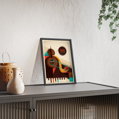 Jazz Session Poster with Wooden Frame – Retro Abstract Music Wall Art