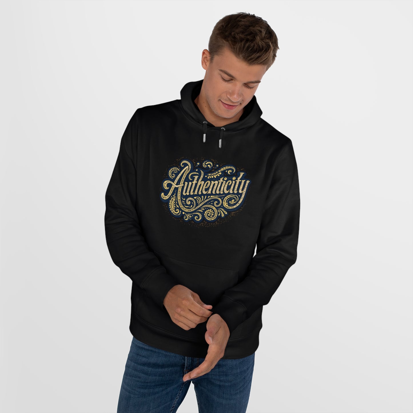 Authenticity Script Hoodie — 'Authenticity' Vintage Ornate Graphic Hooded Sweatshirt